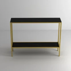 Consolle da ingresso con struttura in alluminio e piano in vetro personalizzabile