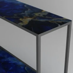 Consolle da ingresso con struttura in alluminio e piano in vetro personalizzabile