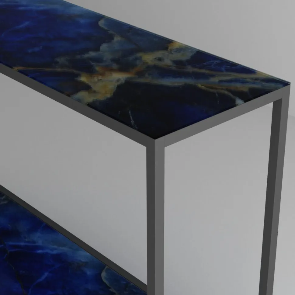 Consolle da ingresso con struttura in alluminio e piano in vetro personalizzabile