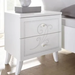 Coppia Comodini Funny a 2 cassetti linea Essenza in bianco opaco con serigrafia