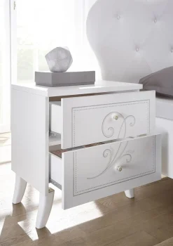 Coppia Comodini Funny a 2 cassetti linea Essenza in bianco opaco con serigrafia