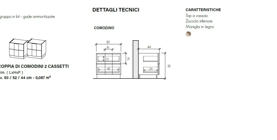 Coppia di comodini a 2 cassetti Terry linea Chèrie finitura Cashmere Opaco e Rovere Mercure