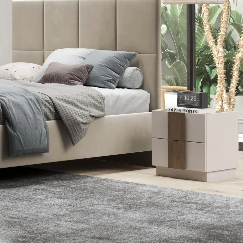 Coppia di comodini a 2 cassetti Terry linea Chèrie finitura Cashmere Opaco e Rovere Mercure