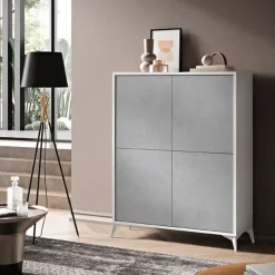 Credenza 4 ante battenti Baster linea Prevaling finitura Argento e Bianco Frassino