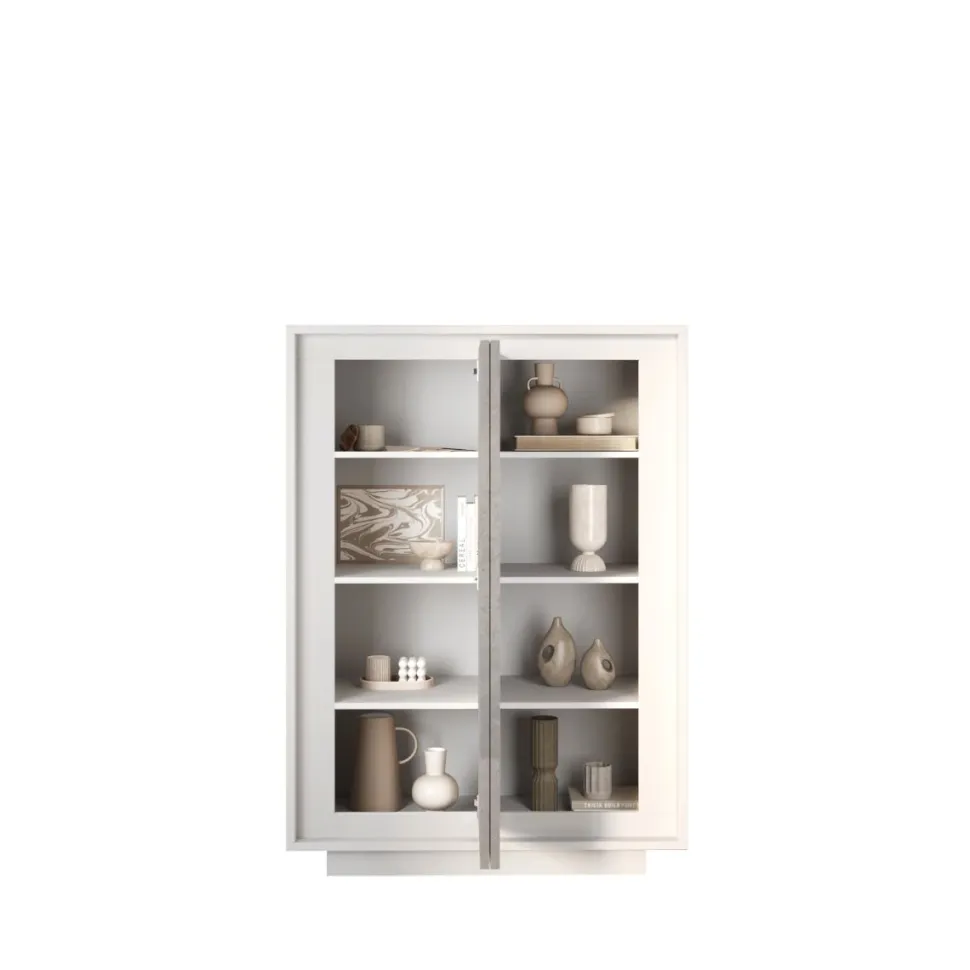 Credenza 2 ante battenti in bianco laccato opaco e pannelli effetto beton linea Beton
