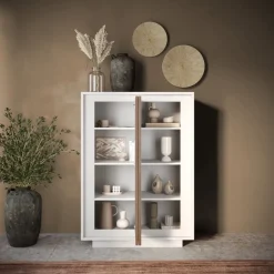 Credenza 2 ante battenti linea Pear in finitura Bianco opaco e Rovere Mercure