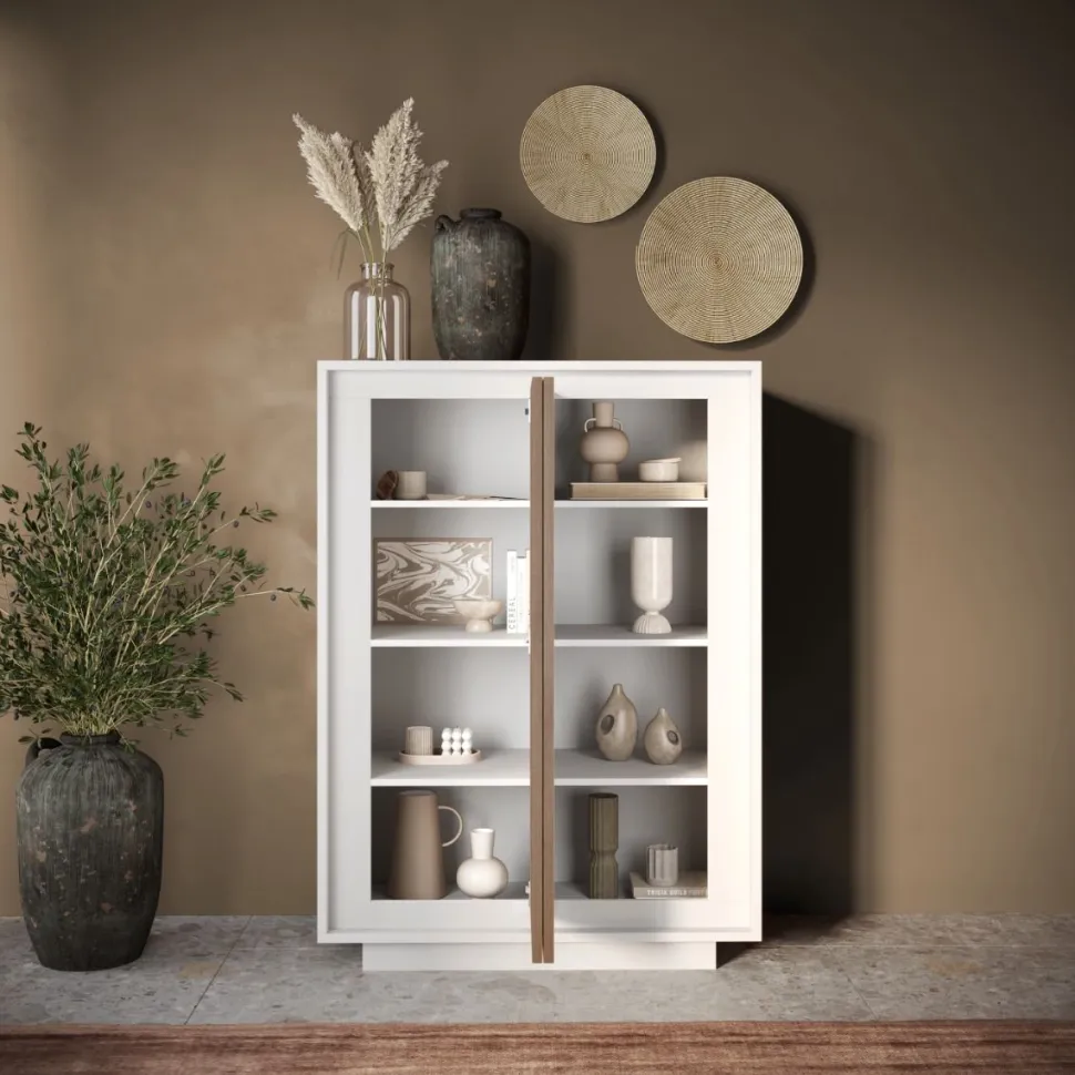 Credenza 2 ante battenti linea Pear in finitura Bianco opaco e Rovere Mercure