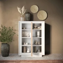 Credenza 2 ante battenti linea Pear in finitura Bianco opaco e Rovere Cadiz