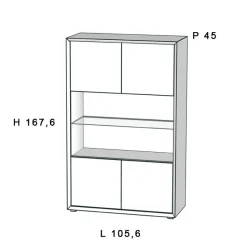 Credenza 4 ante bianco frassino nuvola con ripiano in Vetro linea Tilt
