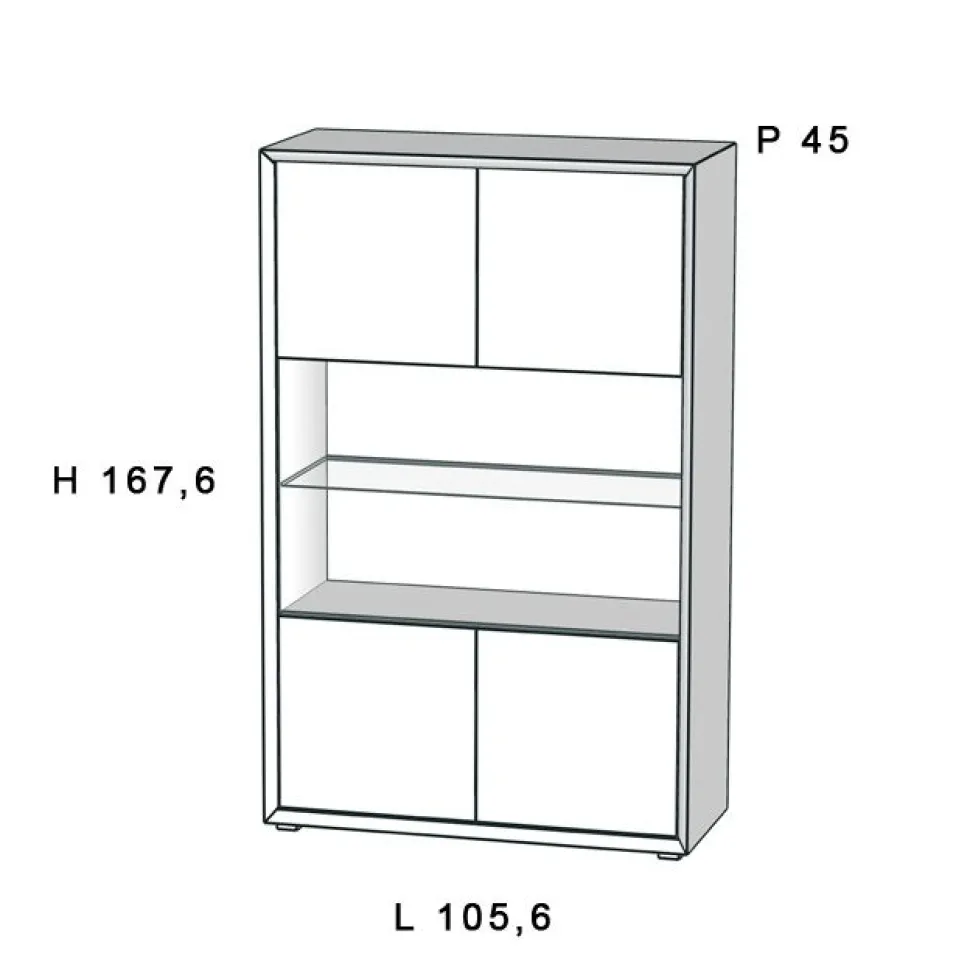 Credenza 4 ante bianco frassino nuvola con ripiano in Vetro linea Tilt