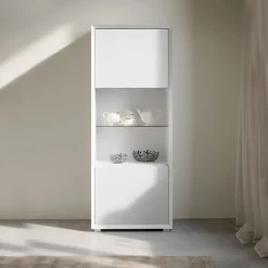Credenza 2 ante Bianco Opaco con ripiano in vetro linea Tilt