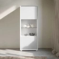Credenza 2 ante Bianco Opaco con ripiano in vetro linea Tilt