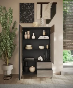 Credenza 2 ante e 2 cassetti con serigrafia linea Sierra finitura Lava, Argilla e Rovere Mercure