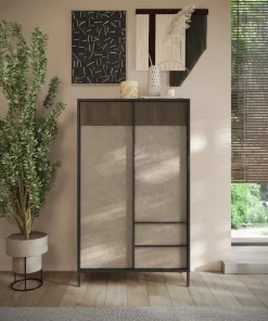Credenza 2 ante e 2 cassetti con serigrafia linea Sierra finitura Lava, Argilla e Rovere Mercure