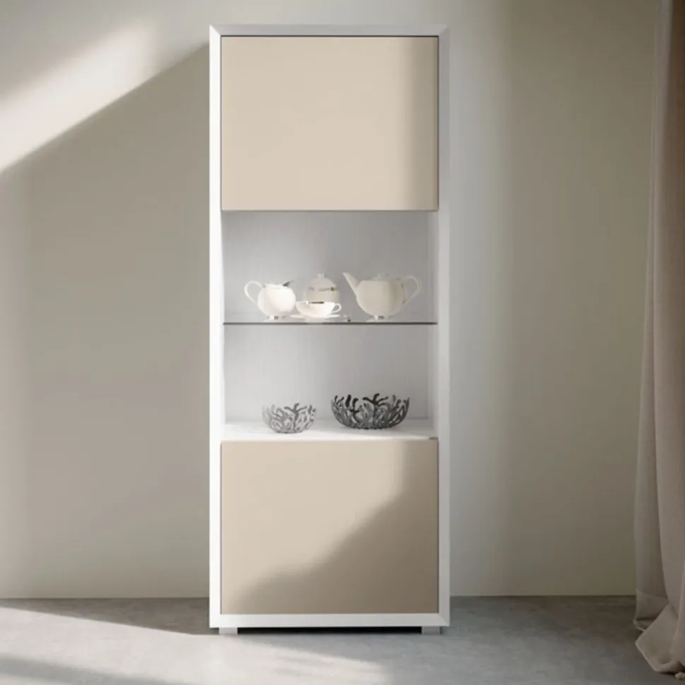 Credenza 2 ante Frassino nuvola e Fango con ripiano in vetro linea Tilt