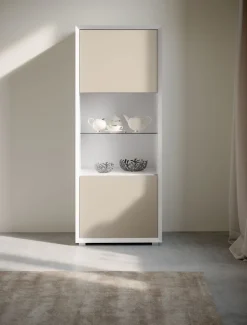 Credenza 2 ante Frassino nuvola e Fango con ripiano in vetro linea Tilt