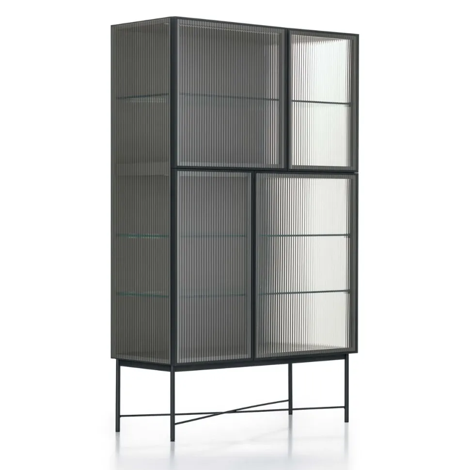 Credenza 4 ante in vetro cannetè trasparente o fumè Nina linea Nais disponibile in vari colori