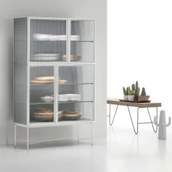 Credenza 4 ante in vetro cannetè trasparente o fumè Nina linea Nais disponibile in vari colori