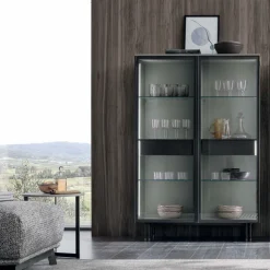 Credenza 2 ante in vetro e 2 cassetti Metropolis linea Nais disponibile in vari colori