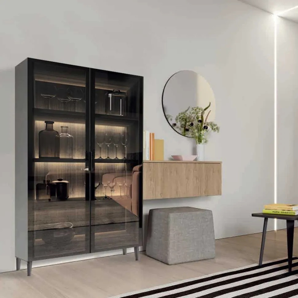 Credenza 2 ante in vetro larghezza 90cm in 3 altezze