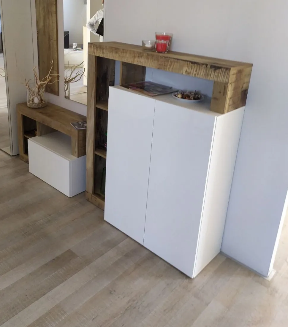 Credenza 2 ante linea Frame in Bianco Lucido e Pero