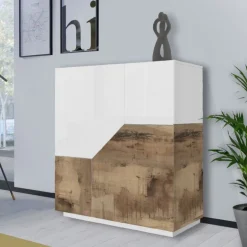 Credenza 2 ante linea Galassia in finitura Bianco Lucido e Acero Pereira
