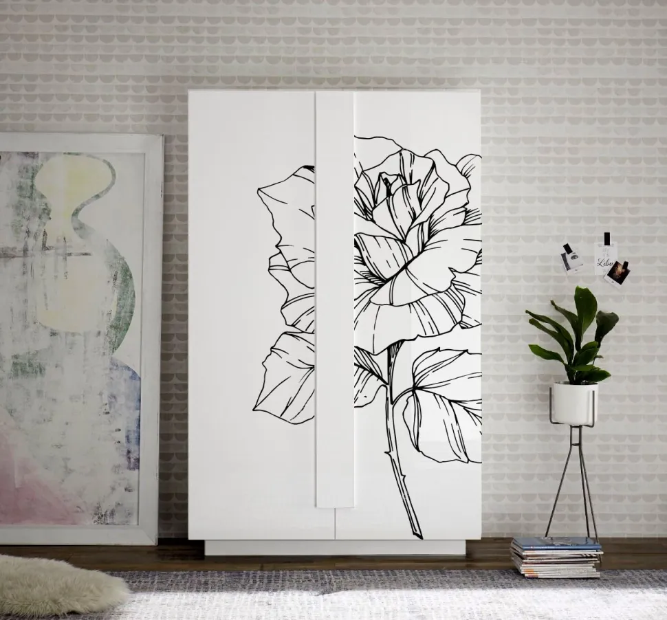 Credenza 2 ante linea Sax in finitura Bianco Lucido con serigrafia