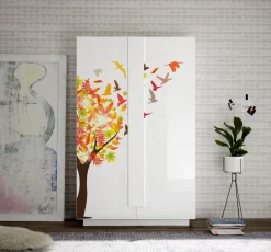 Credenza 2 ante linea Sax in finitura Bianco Lucido con serigrafia autunno