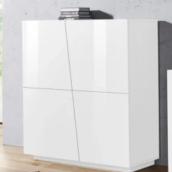 Credenza 4 ante linea Virgola finitura Bianco Lucido