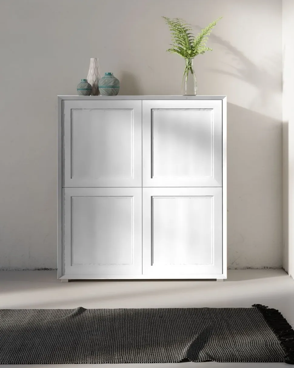 Credenza in Bianco opaco con 4 ante senza maniglie linea Tilt CLASSIC