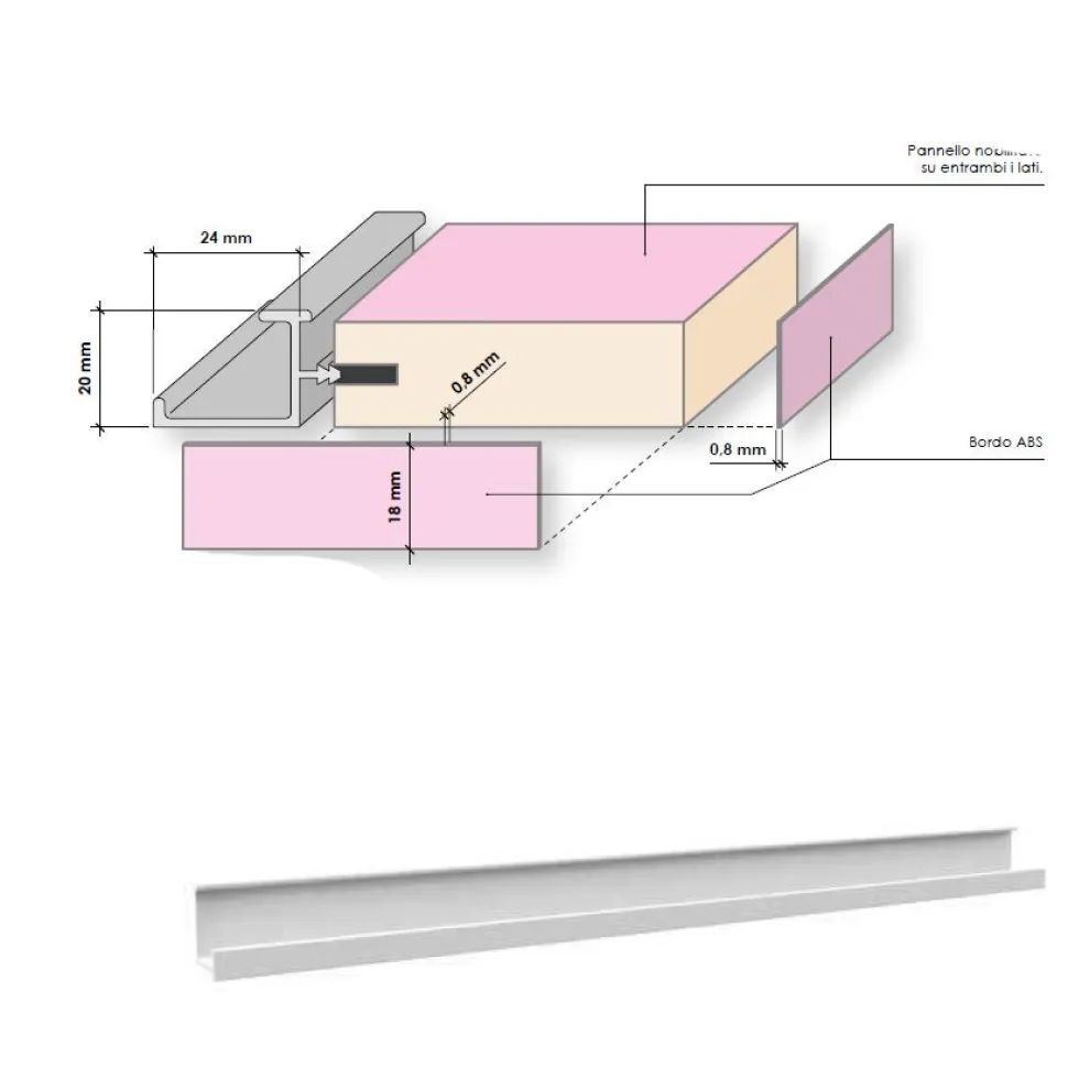 Credenza linea Cosmo con maniglia in alluminio a gola disponibile in 4 misure