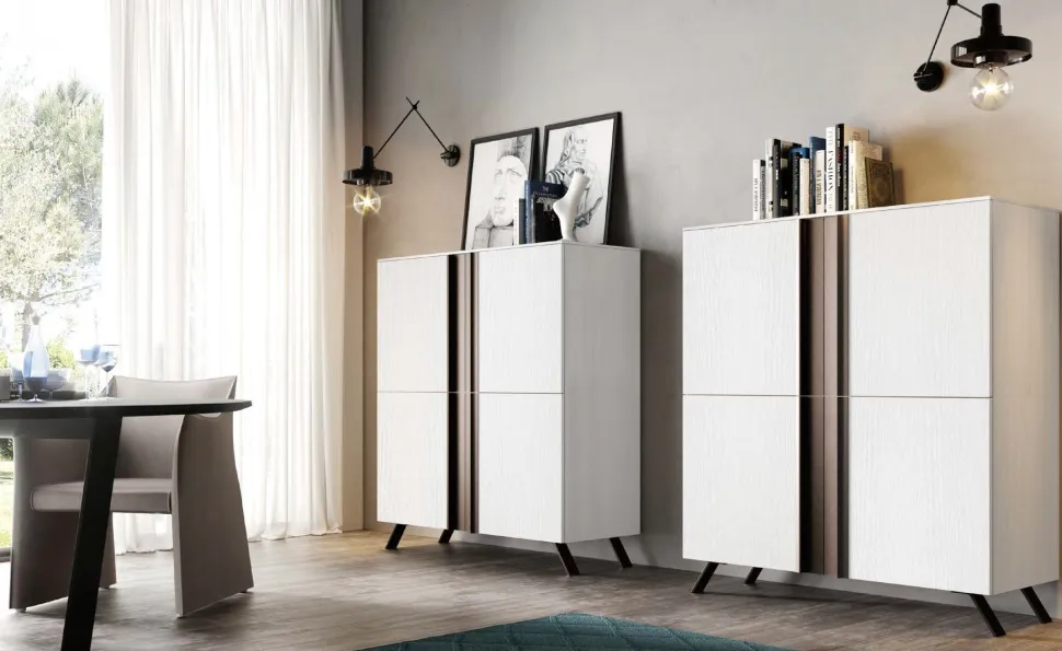 Credenza linea Domino in Noce Bianco e Brunito