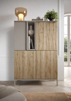 Credenza moderna 4 ante battenti senza maniglie con vano a giorno Linea Dalì