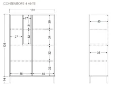 Credenza moderna 4 ante battenti senza maniglie con vano a giorno Linea Dalì