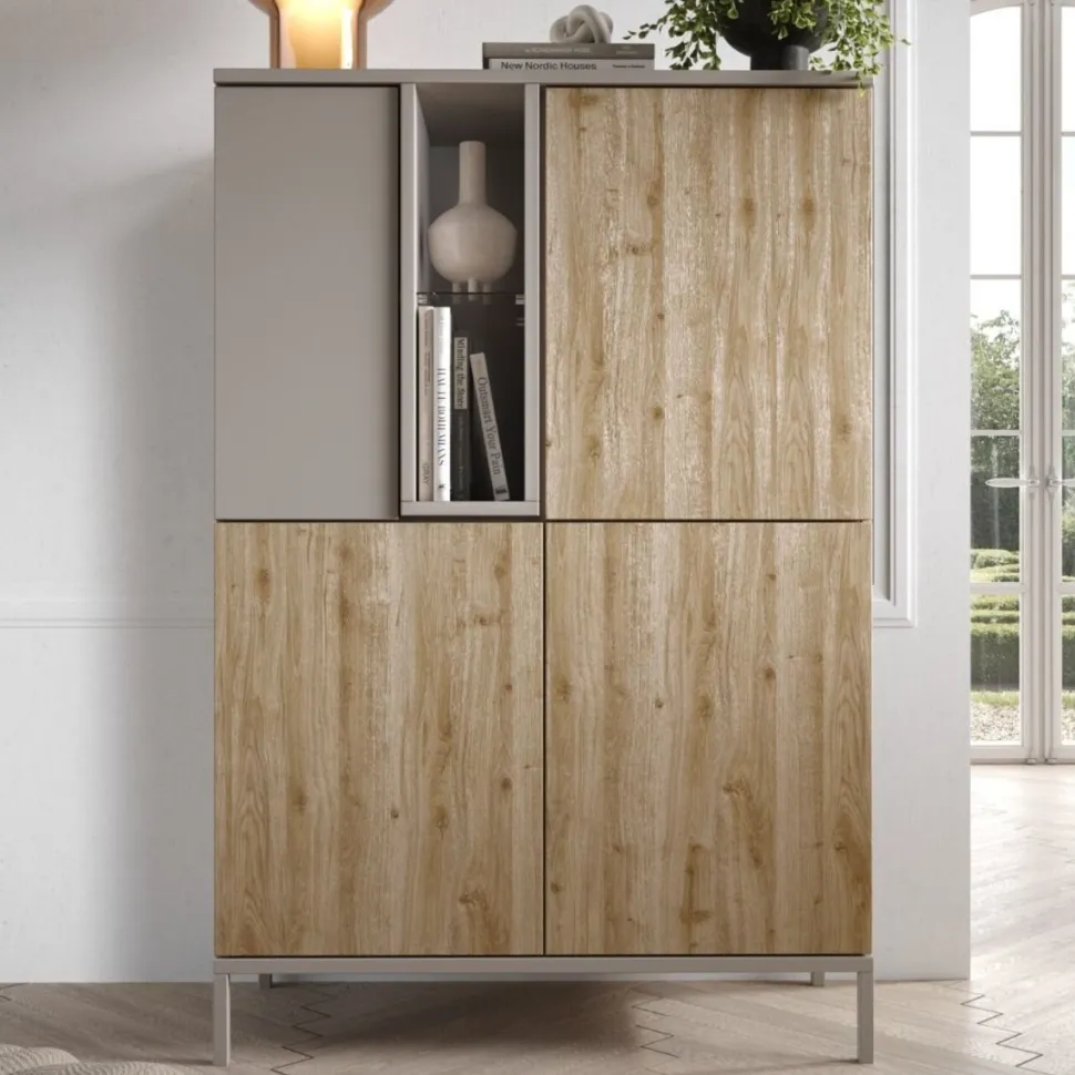Credenza moderna 4 ante battenti senza maniglie con vano a giorno Linea Dalì
