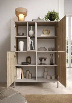Credenza moderna 4 ante battenti senza maniglie con vano a giorno Linea Dalì