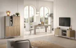 Credenza moderna 4 ante battenti senza maniglie con vano a giorno Linea Dalì