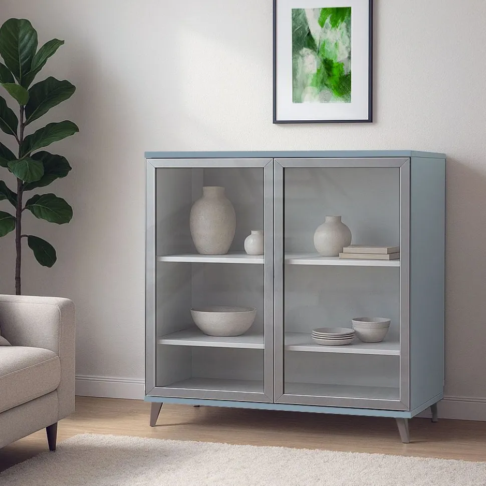 Credenza moderna 2 ante in vetro larghezza 90 cm in 2 altezze