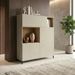 Credenza moderna Argilla e Rovere senza maniglie 3 ante e vani a giorno disponibile in vari colori