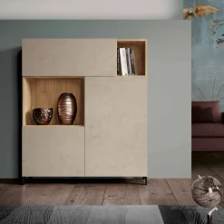 Credenza moderna Argilla e Rovere senza maniglie 3 ante e vani a giorno disponibile in vari colori