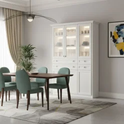 Credenza moderna bianca con vetrina 6 ante e cassetti disponibile in vari colori e finiture