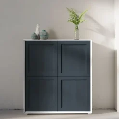 Credenza moderna Bianco opaco e DEEP BLUE 4 ante senza maniglia linea Tilt CLASSIC