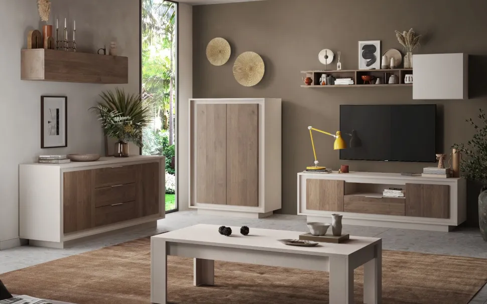 Credenza moderna Cashmere e Rovere Mercure scuro 2 ante battenti linea Eos