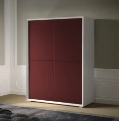 Credenza moderna in Bianco opaco e Rosso Porpora 4 ante senza maniglia linea Tilt