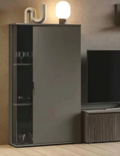 Credenza moderna Noce biondo 1 anta con inserto in vetro fumè disponibile in vari colori