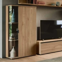 Credenza moderna Noce biondo 1 anta con inserto in vetro fumè disponibile in vari colori