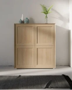 Credenza moderna Rovere Chiaro 4 ante senza maniglie linea Tilt CLASSIC