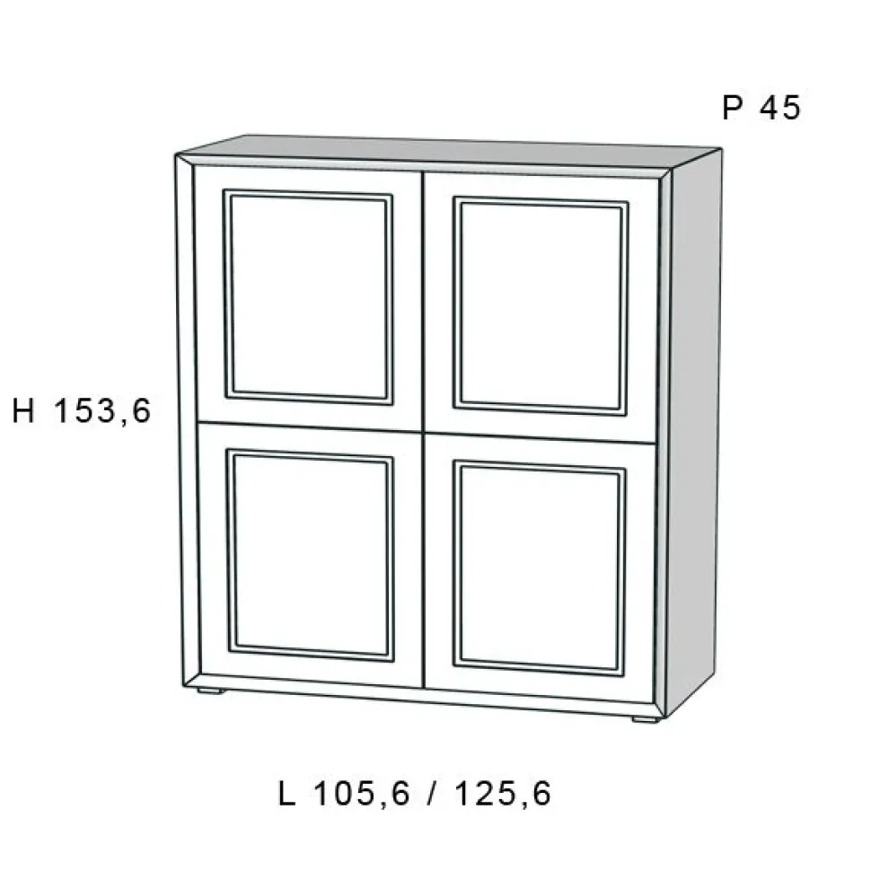 Credenza moderna Rovere Chiaro 4 ante senza maniglie linea Tilt CLASSIC