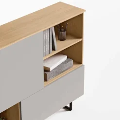 Credenza moderna Rovere e Grigio senza maniglie 2 ante e vani a giorno disponibile in vari colori