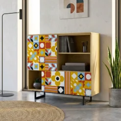 Credenza moderna senza maniglie 2 ante e vani a gioro con grafica personalizzabile